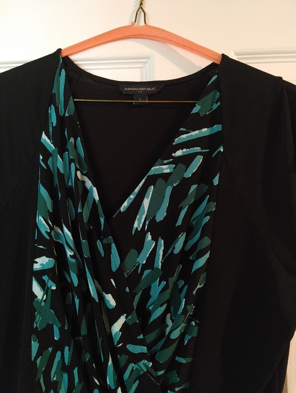 Faux Wrap Dress With Abstract Teal Pattern - Banana Republic - Picture 3 of 4